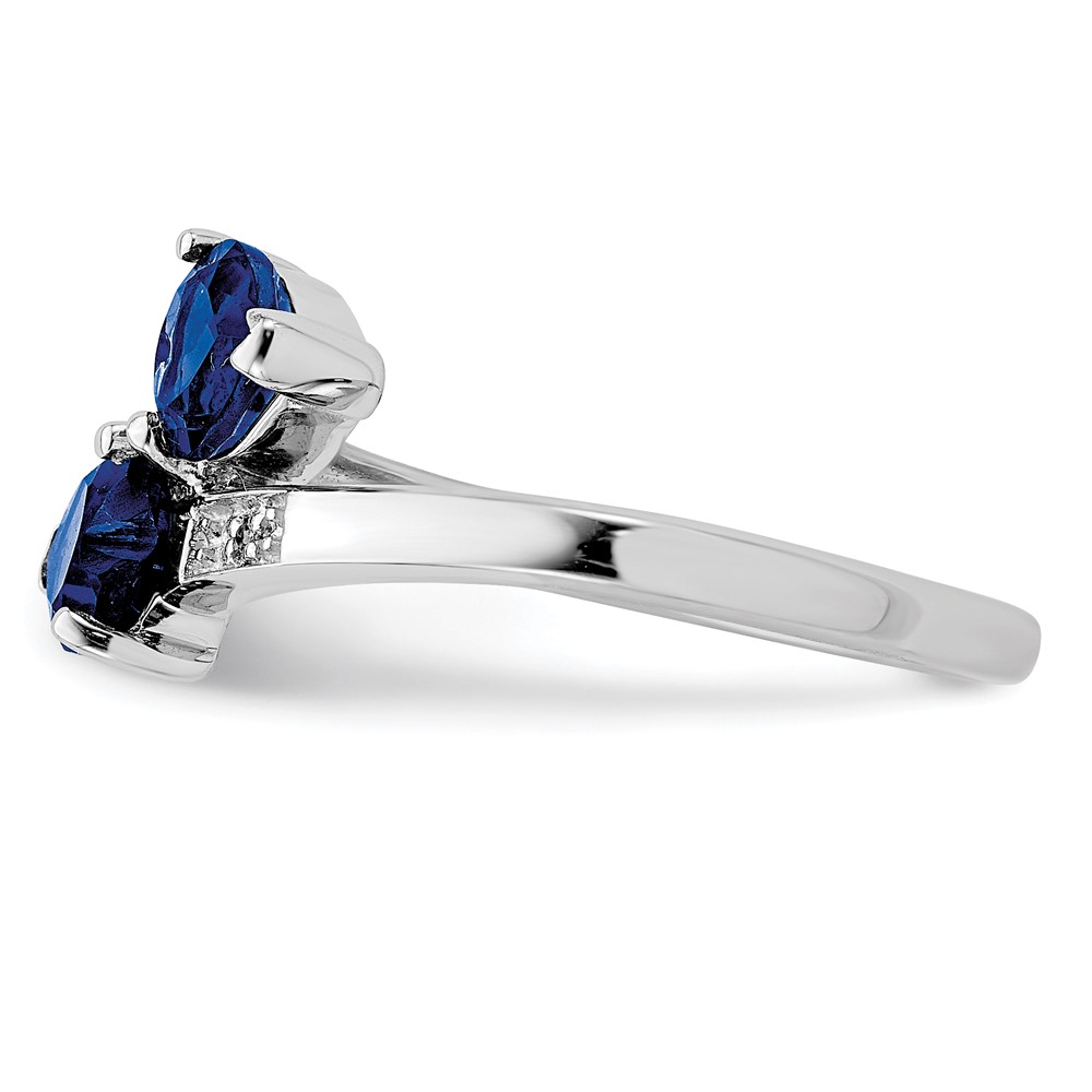 Sterling Silver Rhodium-plated Dark Sapphire & Diamond Heart Ring (QDX856-6)