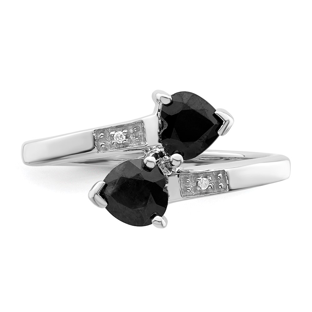 Sterling Silver Rhodium-plated Dark Sapphire & Diamond Heart Ring (QDX856-6)