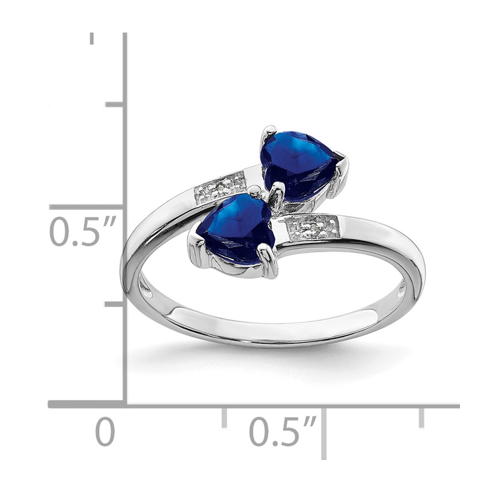 Sterling Silver Rhodium-plated Dark Sapphire & Diamond Heart Ring (QDX856-6)