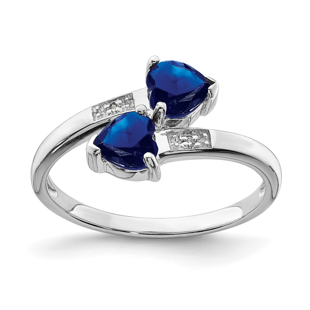 Sterling Silver Rhodium-plated Dark Sapphire & Diamond Heart Ring (QDX856-6)