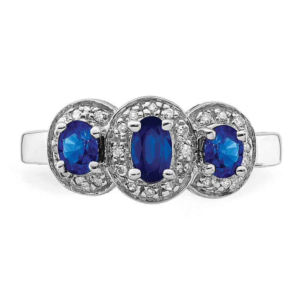Sterling Silver Rhodium-plated Sapphire & Diamond Ring (QDX857-8)