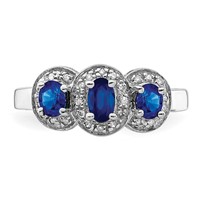 Sterling Silver Rhodium-plated Sapphire & Diamond Ring view 5