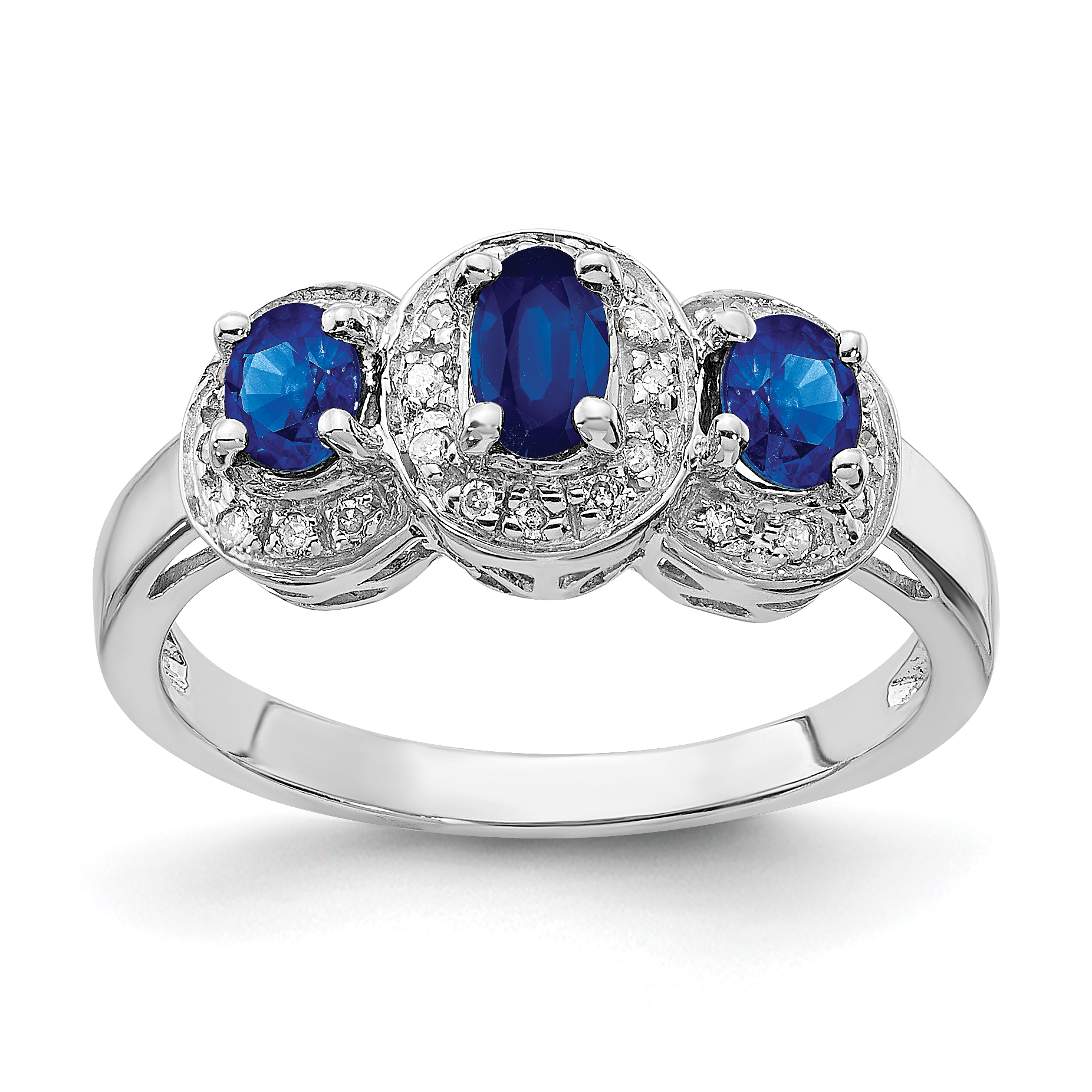 Sterling Silver Rhodium-plated Sapphire & Diamond Ring (QDX857-8)