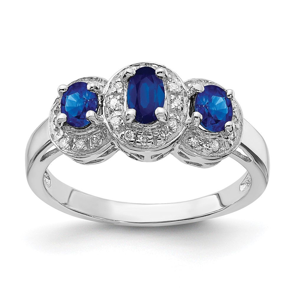 Sterling Silver Rhodium-plated Sapphire & Diamond Ring (QDX857-8)