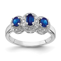 Sterling Silver Rhodium-plated Sapphire & Diamond Ring view 1
