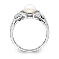 Sterling Silver Rhodium FW Cultured Button Pearl & Diamond Ring view 2