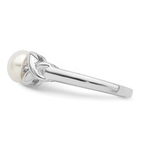 Sterling Silver Rhodium FW Cultured Button Pearl & Diamond Ring view 3