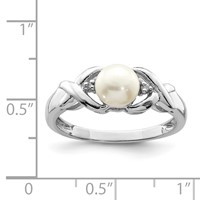 Sterling Silver Rhodium FW Cultured Button Pearl & Diamond Ring view 4