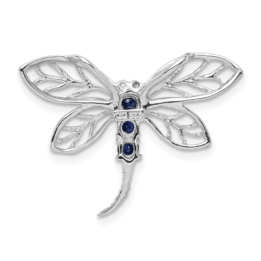 Sterling Silver Rhodium Sapphire Dragonfly Pendant (QDX862)