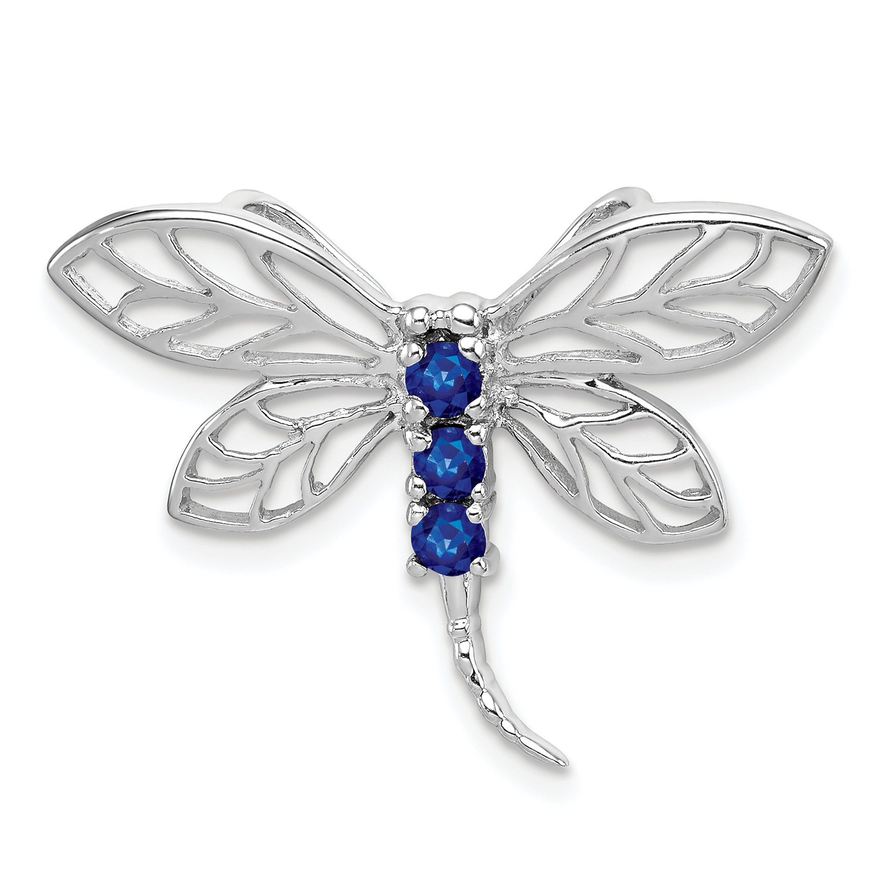 Sterling Silver Rhodium Sapphire Dragonfly Pendant (QDX862)