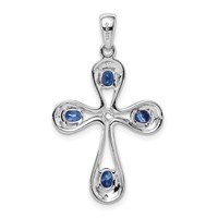 Sterling Silver Rhodium Dark Sapphire & Diamond Cross Pendant view 4