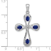 Sterling Silver Rhodium Dark Sapphire & Diamond Cross Pendant view 3