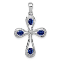 Sterling Silver Rhodium Dark Sapphire & Diamond Cross Pendant view 1