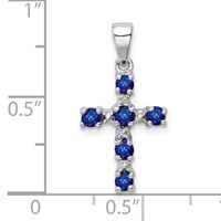 Sterling Silver Rhodium Dark Sapphire & Diamond Accent Cross Pendant view 3