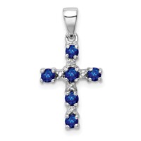 Sterling Silver Rhodium Dark Sapphire & Diamond Accent Cross Pendant view 1