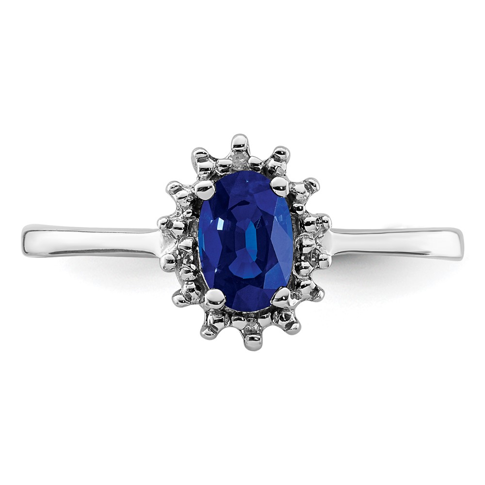 Sterling Silver Rhodium-plated Sapphire Diamond Ring (QDX865-7)