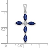 Sterling Silver Rhodium Sapphire Diamond Pendant view 3