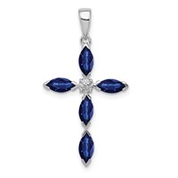 Sterling Silver Rhodium Sapphire Diamond Pendant view 1