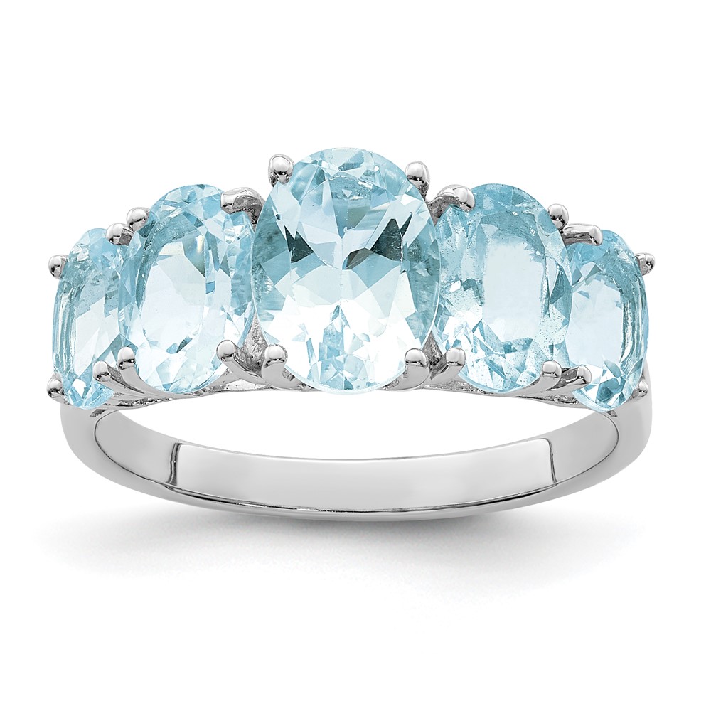Sterling Silver Rhodium Aqua Ring (QDX870-7)
