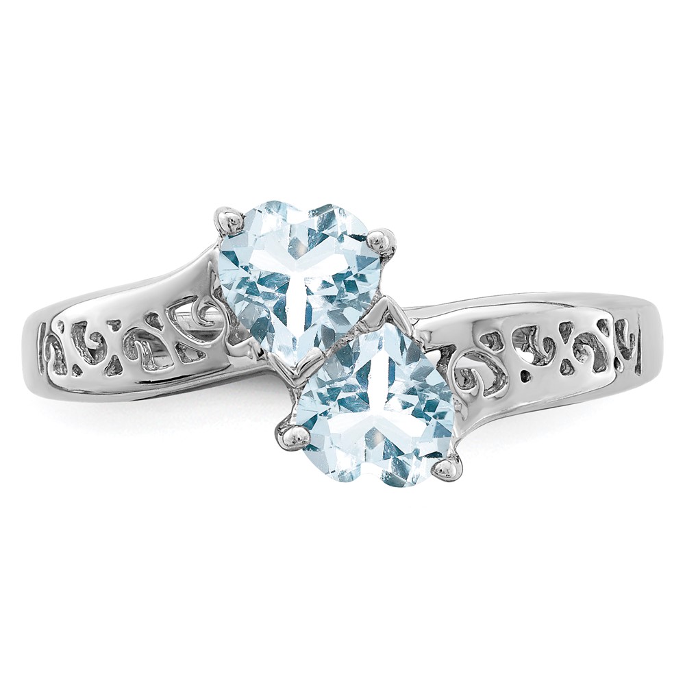 Sterling Silver Rhodium Aqua Heart Ring (QDX871-7)