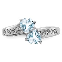 Sterling Silver Rhodium Aqua Heart Ring view 5