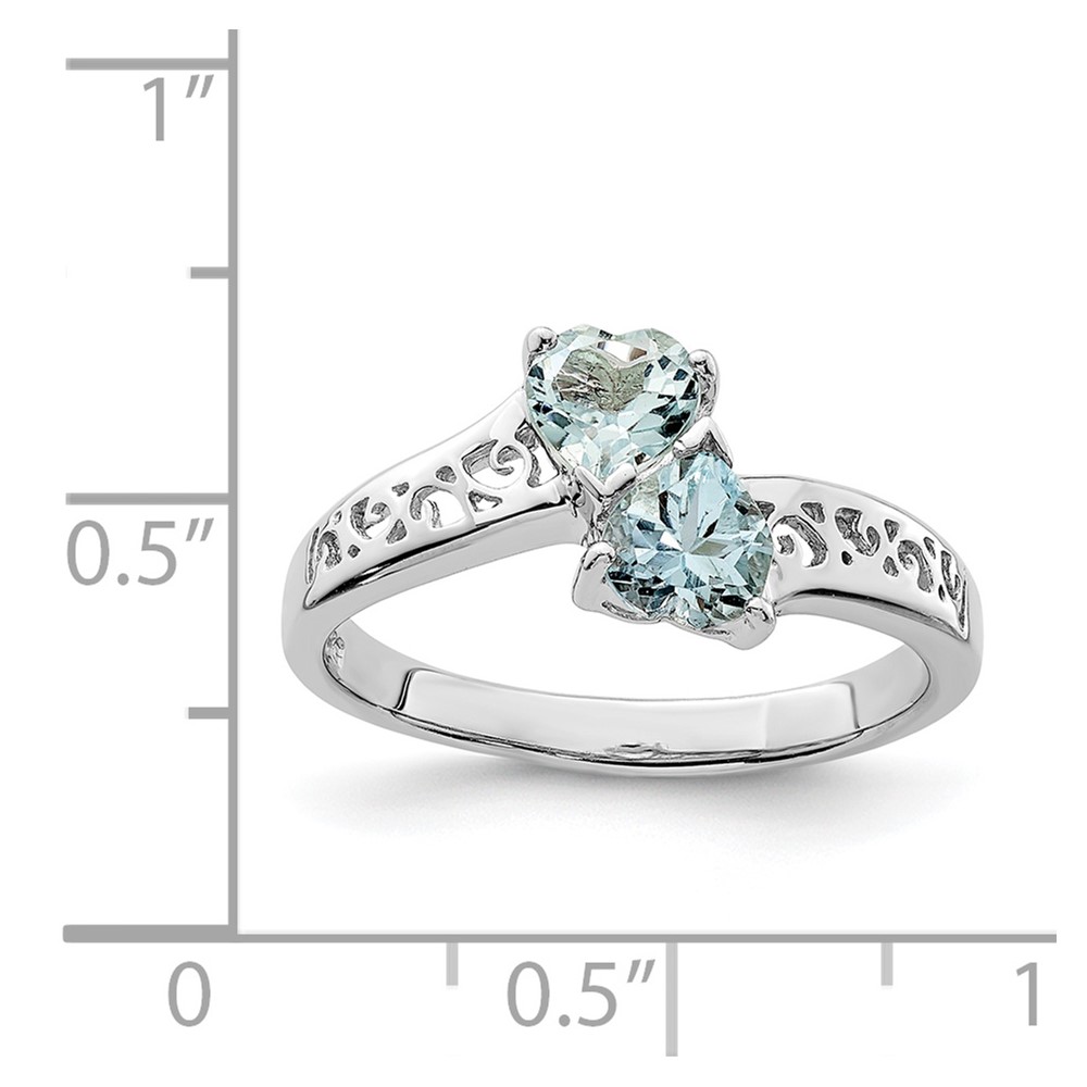 Sterling Silver Rhodium Aqua Heart Ring (QDX871-7)