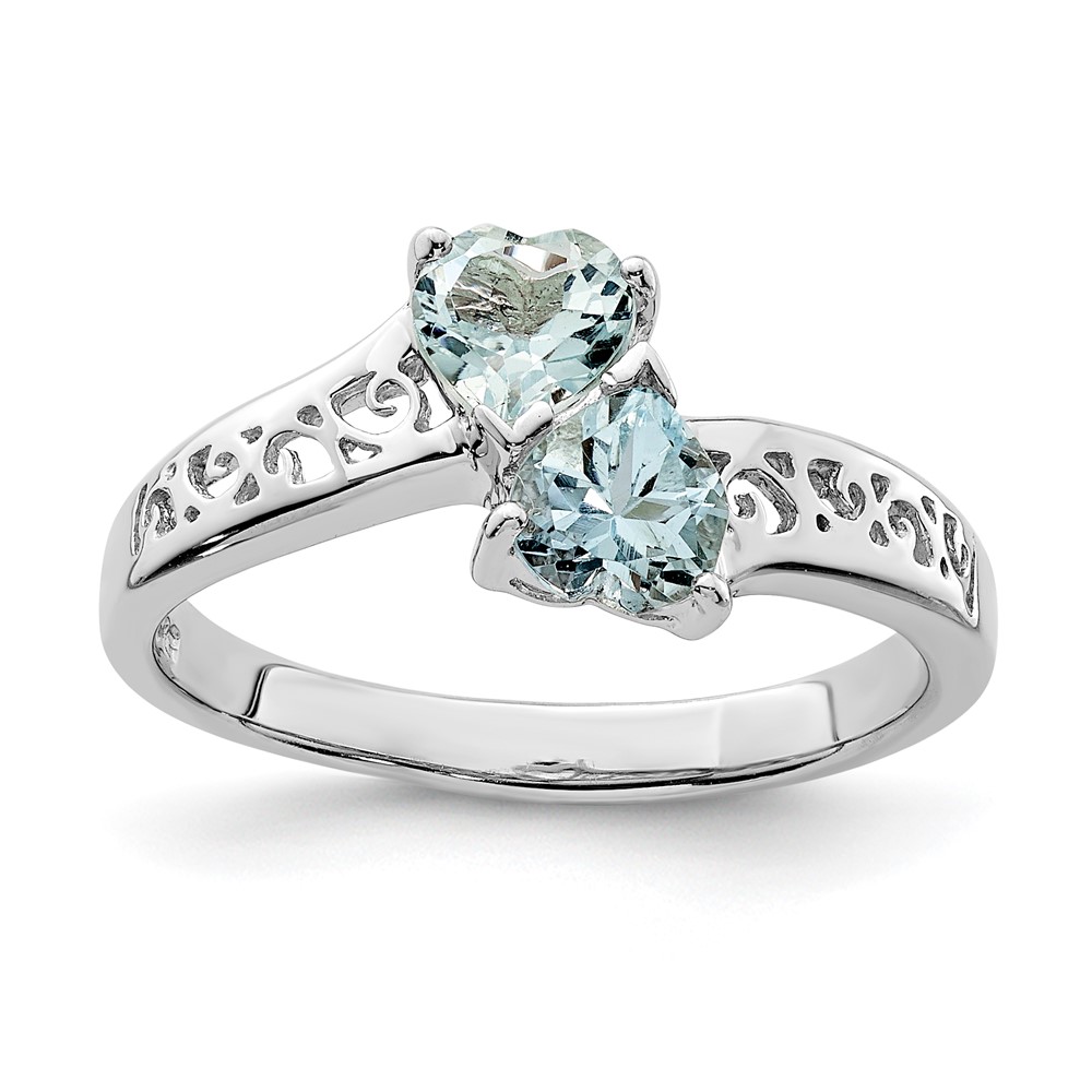 Sterling Silver Rhodium Aqua Heart Ring (QDX871-7)