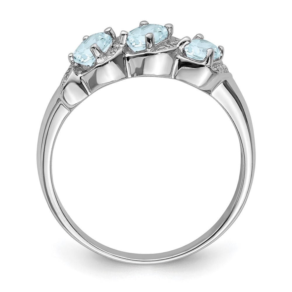 Sterling Silver Rhodium Aqua & Diamond Ring (QDX872-8)