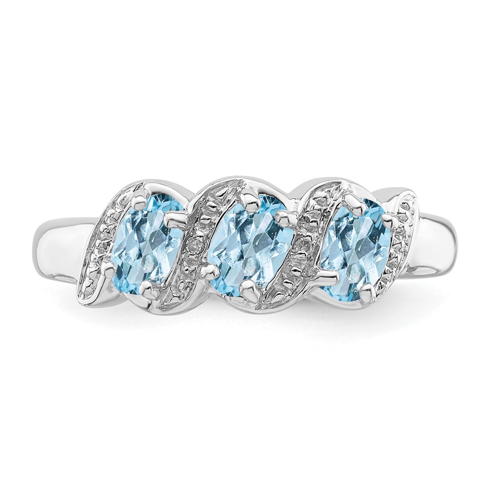 Sterling Silver Rhodium Aqua & Diamond Ring (QDX872-8)