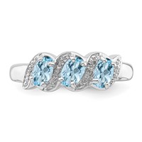 Sterling Silver Rhodium Aqua & Diamond Ring view 5