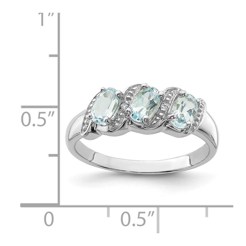 Sterling Silver Rhodium Aqua & Diamond Ring (QDX872-8)