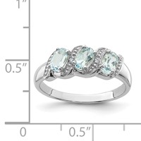 Sterling Silver Rhodium Aqua & Diamond Ring view 4