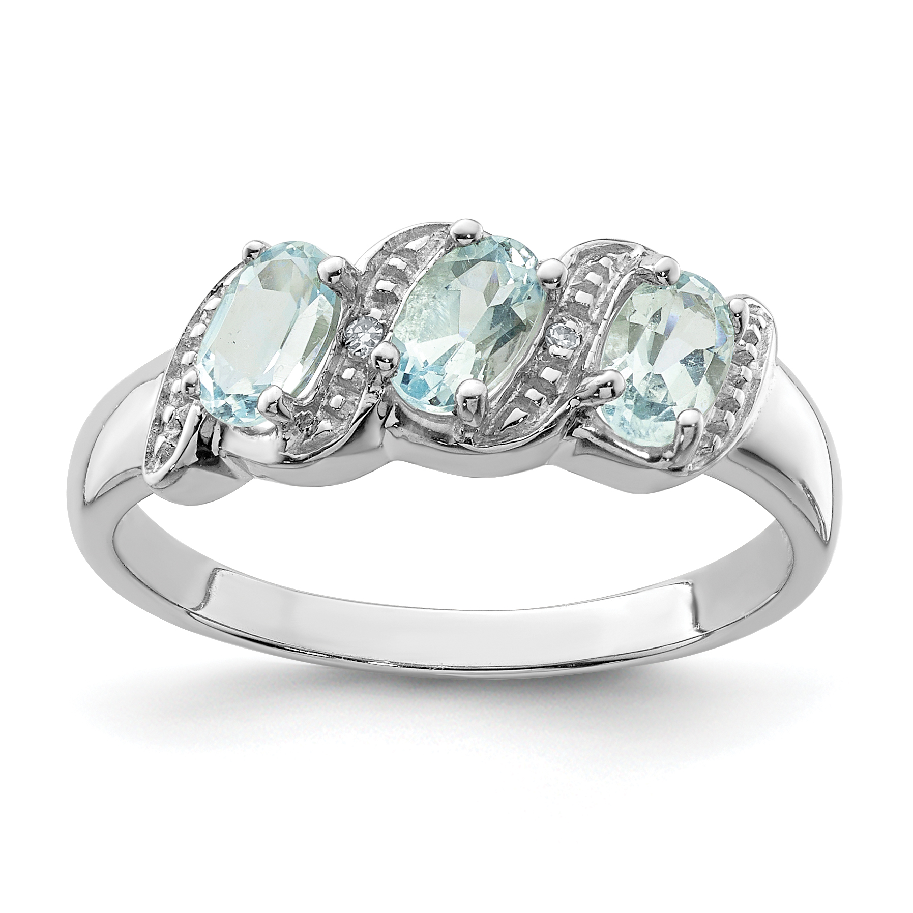 Sterling Silver Rhodium Aqua & Diamond Ring (QDX872-6)