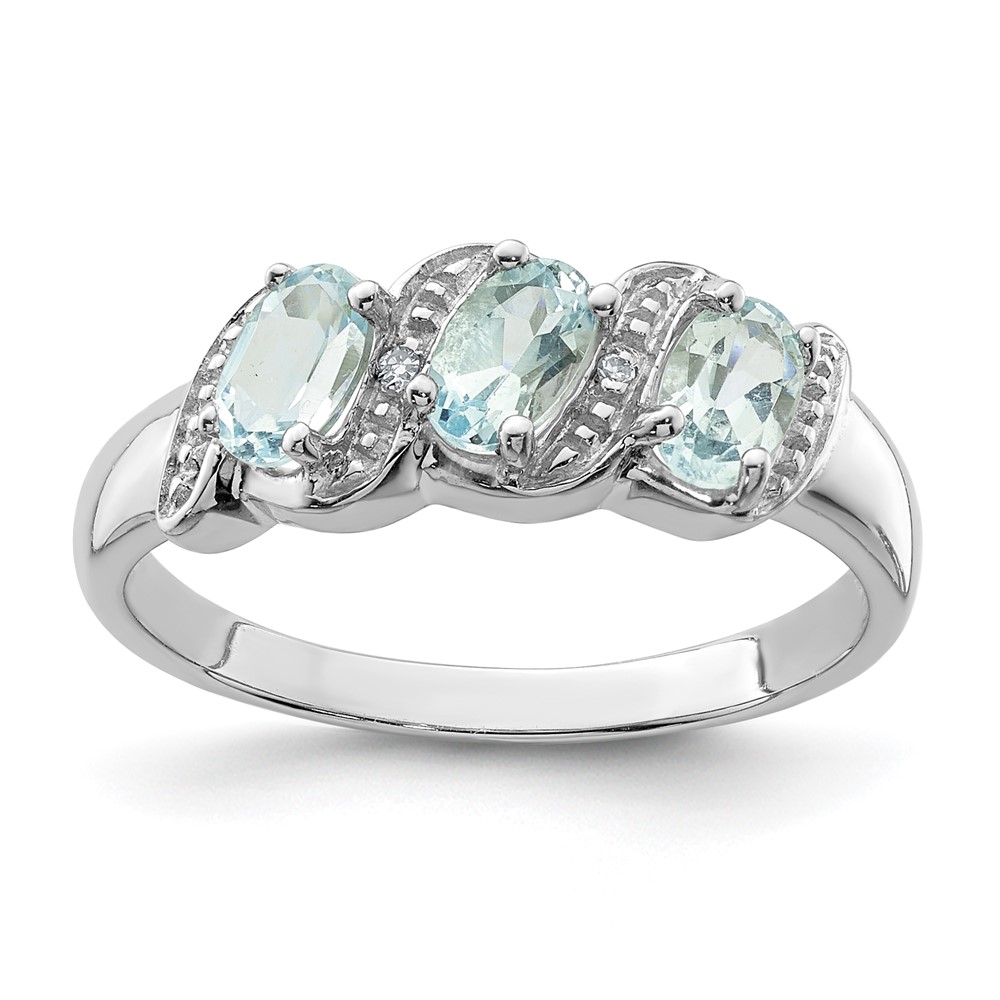 Sterling Silver Rhodium Aqua & Diamond Ring (QDX872-6)