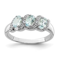 Sterling Silver Rhodium Aqua & Diamond Ring view 1