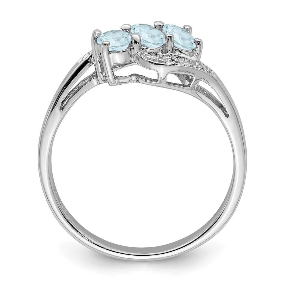 Sterling Silver Rhodium Aqua & Diamond Ring (QDX873-7)