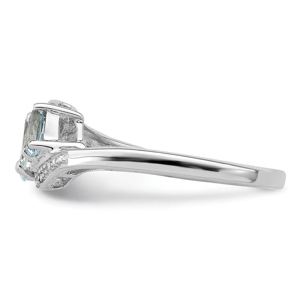 Sterling Silver Rhodium Aqua & Diamond Ring (QDX873-7)