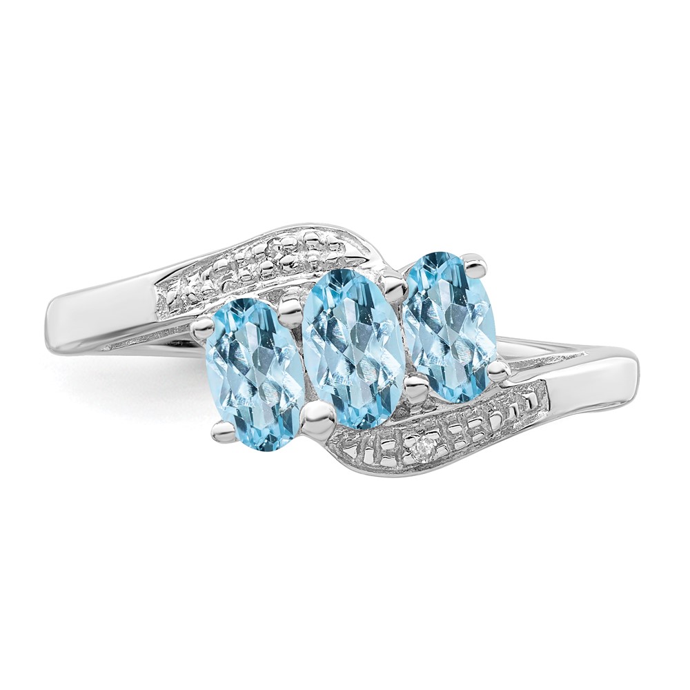 Sterling Silver Rhodium Aqua & Diamond Ring (QDX873-7)