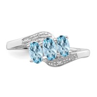 Sterling Silver Rhodium Aqua & Diamond Ring view 5