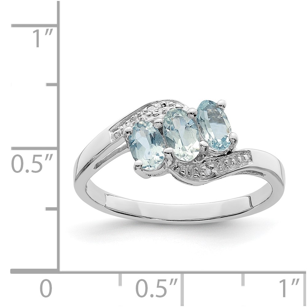Sterling Silver Rhodium Aqua & Diamond Ring (QDX873-7)