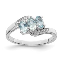 Sterling Silver Rhodium Aqua & Diamond Ring view 1