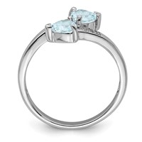 Sterling Silver Rhodium Aqua & Diamond Heart Ring view 2
