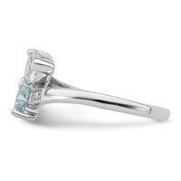 Sterling Silver Rhodium Aqua & Diamond Heart Ring view 3