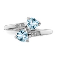 Sterling Silver Rhodium Aqua & Diamond Heart Ring view 5