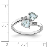 Sterling Silver Rhodium Aqua & Diamond Heart Ring view 4