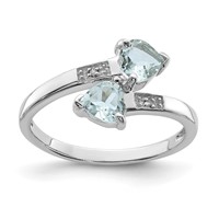 Sterling Silver Rhodium Aqua & Diamond Heart Ring view 1