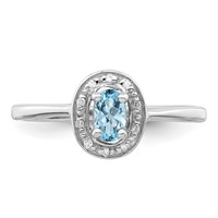 Sterling Silver Rhodium Aqua & Diamond Ring view 5