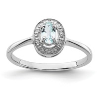 Sterling Silver Rhodium Aqua & Diamond Ring view 1