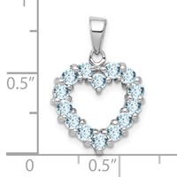 Sterling Silver Rhodium Aqua Heart Pendant view 3