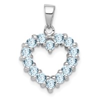 Sterling Silver Rhodium Aqua Heart Pendant view 1